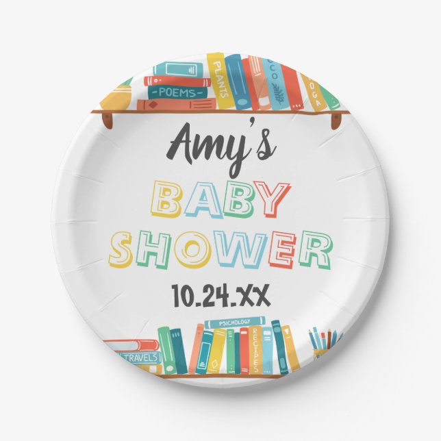 Cuties Book Nerd Themed Background Baby Shower  Paper Plates (Front)