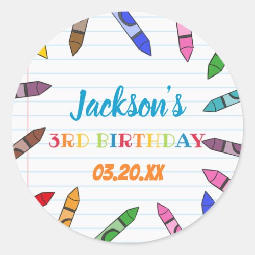 Cuties Crayon Art Paper Colorful Party Birthday  Classic Round Sticker