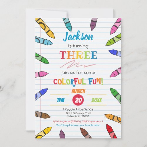 Cuties Crayon Art Paper Colorful Party Birthday In Invitation