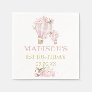 Cuties Flower Hot Air Balloon Girl 1st Birthday Napkins