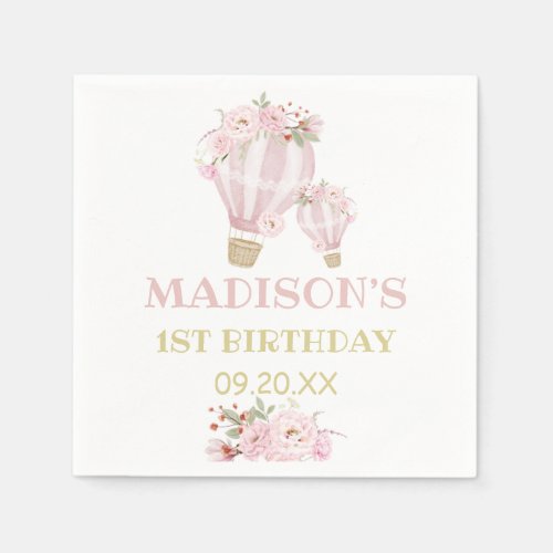 Cuties Flower Hot Air Balloon Girl 1st Birthday  Napkins