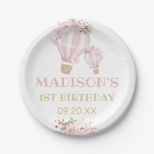 Cuties Flower Hot Air Balloon Girl 1st Birthday  Paper Plates