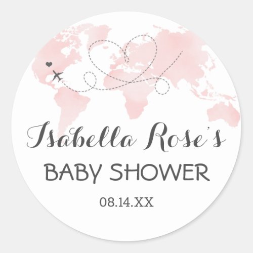 Cuties Map Travel Adventure Blush Pink Baby Shower Classic Round Sticker