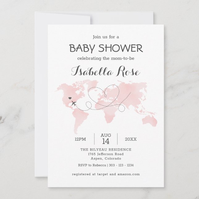 Cuties Map Travel Adventure Blush Pink Baby Shower Invitation (Front)
