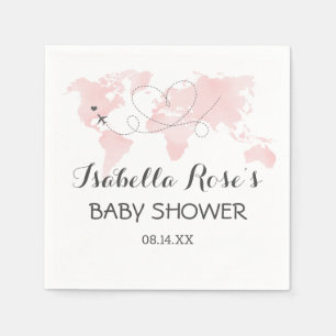 Cuties Map Travel Adventure Blush Pink Baby Shower Napkins
