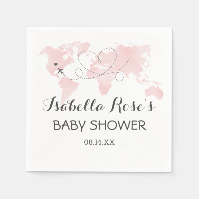 Cuties Map Travel Adventure Blush Pink Baby Shower Napkins (Front)