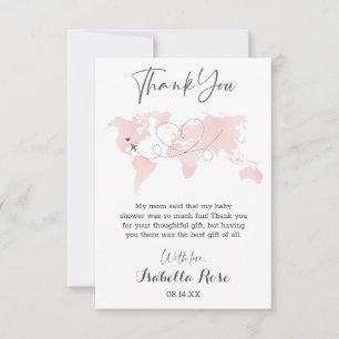 Cuties Map Travel Adventure Blush Pink Baby Shower Thank You Card
