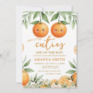 Cuties Orange Two Little Twins Baby Shower Invitation