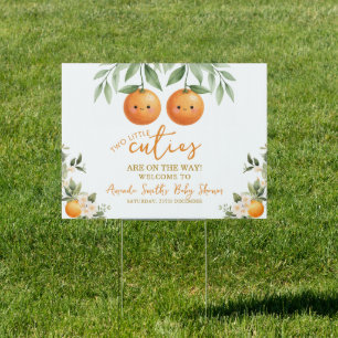Cuties Orange Two Little Twins Baby Shower Welcome Sign