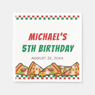 Cuties Pizza Party Red Green Caro 5th Birthday Napkins
