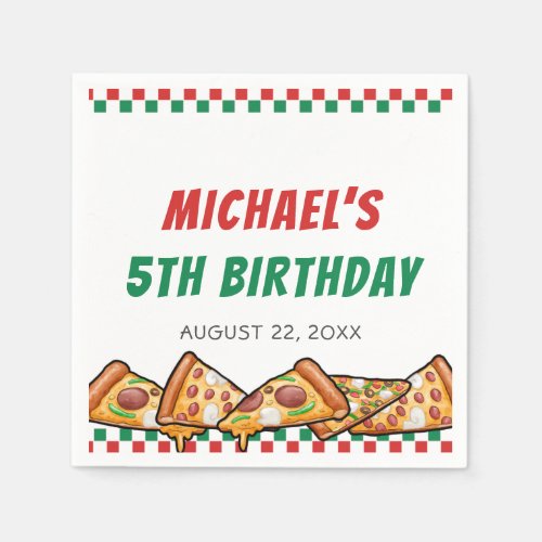 Cuties Pizza Party Red Green Caro 5th Birthday Napkins