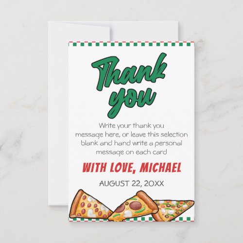 Cuties Pizza Party Red Green Caro 5th Birthday Thank You Card