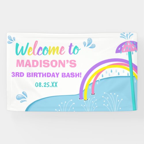 Cuties Splish Splash Pad Water Park Girl Birthday  Banner