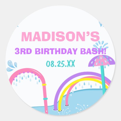 Cuties Splish Splash Pad Water Park Girl Birthday  Classic Round Sticker
