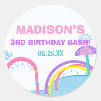 Cuties Splish Splash Pad Water Park Girl Birthday Classic Round Sticker