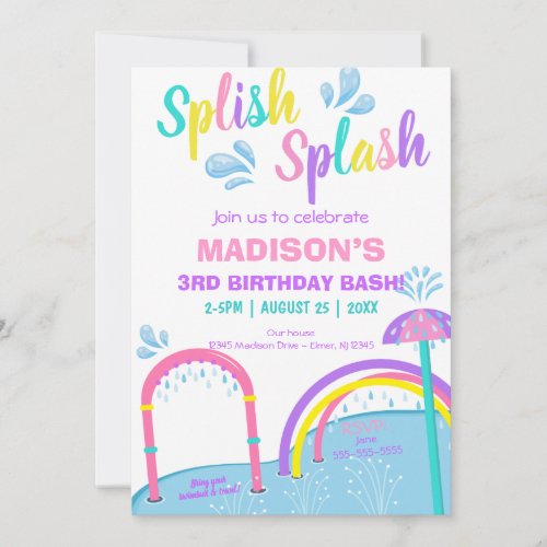 Cuties Splish Splash Pad Water Park Girl Birthday Invitation