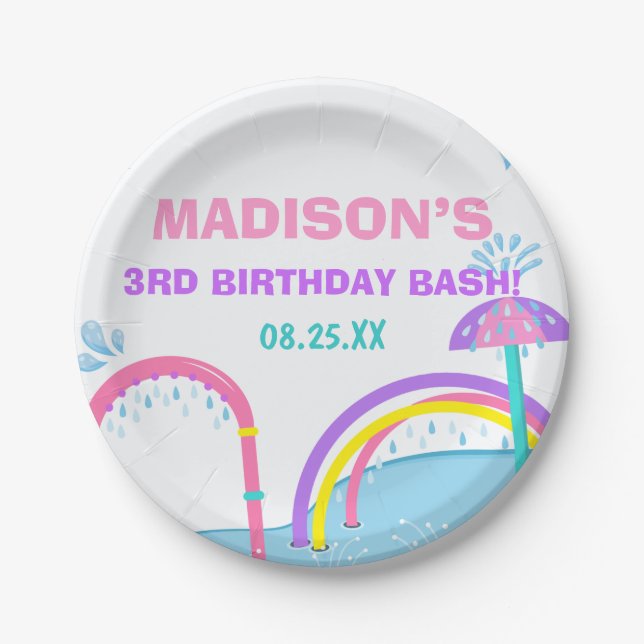 Cuties Splish Splash Pad Water Park Girl Birthday Paper Plates (Front)