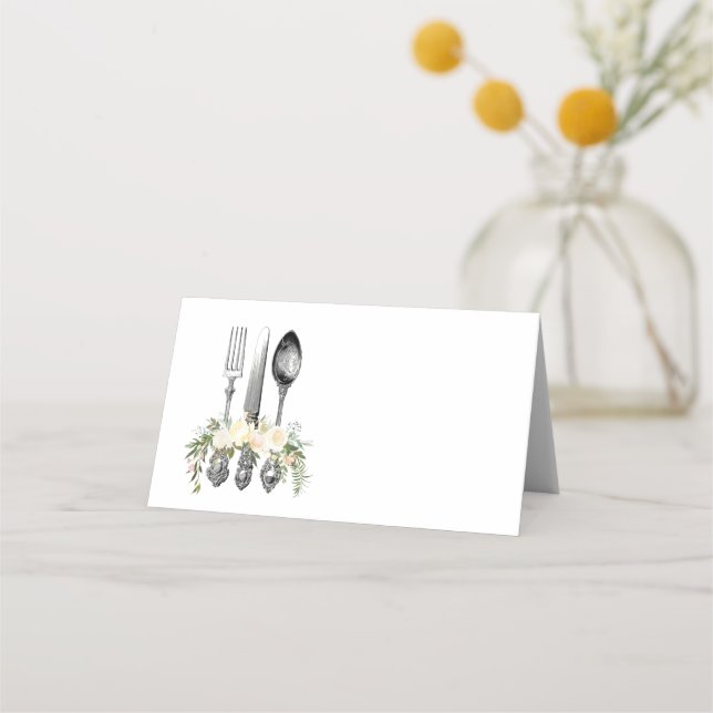 cutlery and floral wedding placecard (Front)