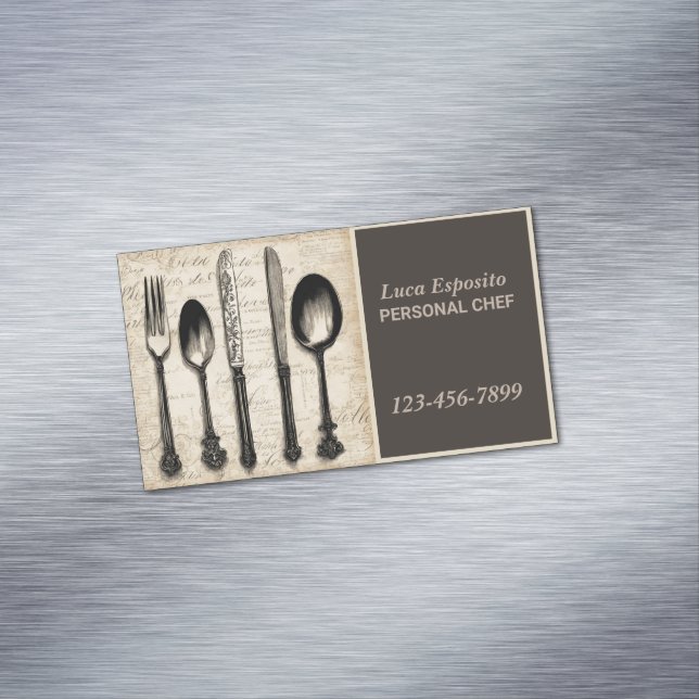 Cutlery Catering Restaurant Caterer Personal Chef Business Card Magnet (In Situ)