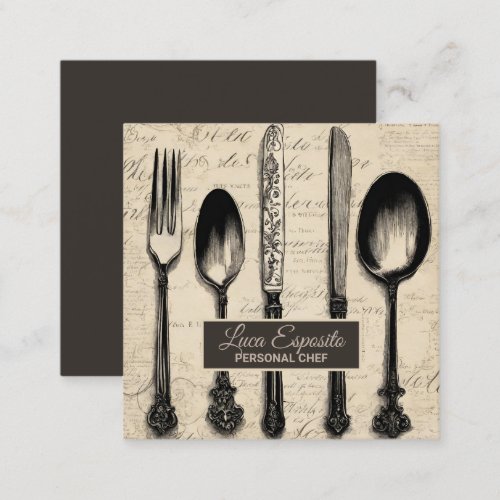Cutlery Catering Restaurant Caterer Personal Chef Square Business Card