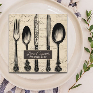 Cutlery Catering Restaurant Caterer Personal Chef Square Business Card