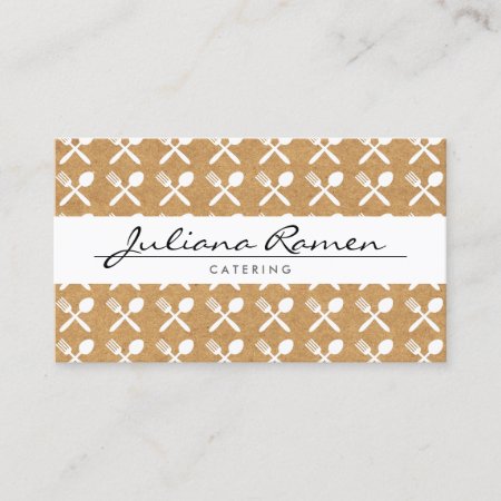 Cutlery Pattern On Kraft Paper For Catering, Chefs Business Card