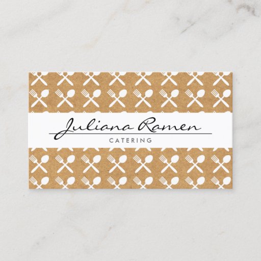 Customizable CUTLERY PATTERN on KRAFT PAPER for CATERING, CHEFS Business Card