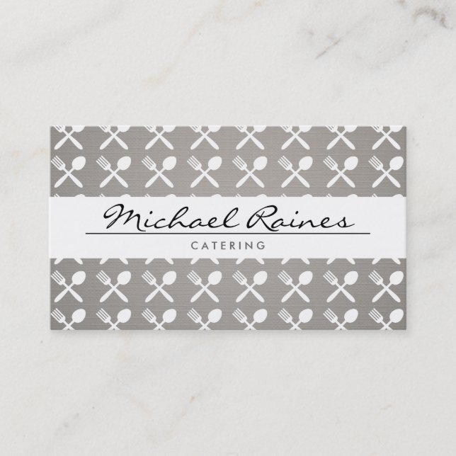 CUTLERY PATTERN on LINEN BKGRD for CATERING, CHEFS Business Card (Front)