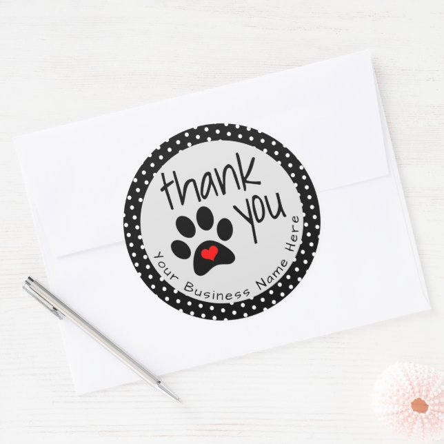 Cutom Black Dog Paw Print Thank You Stickers (Envelope)