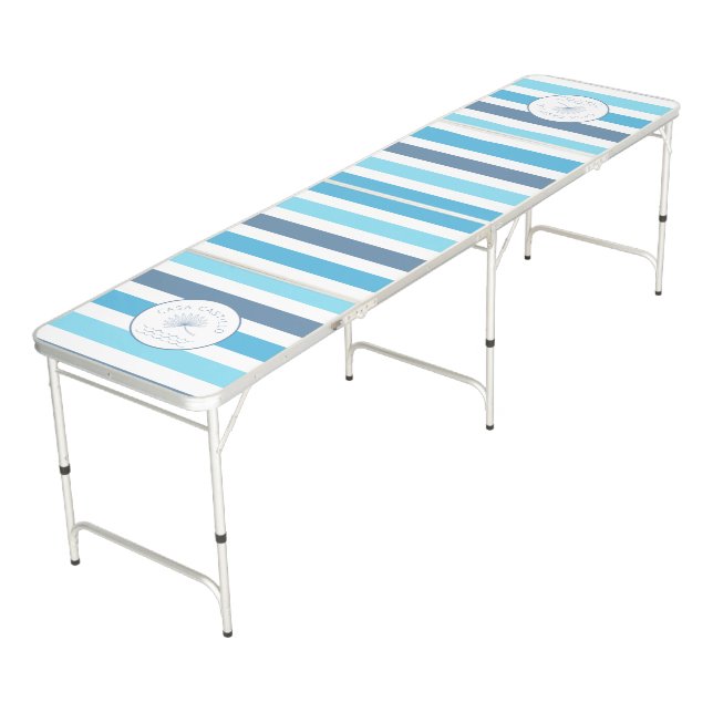 Cutom Blue Stripe Regulation Beer Pong Table (Angled)