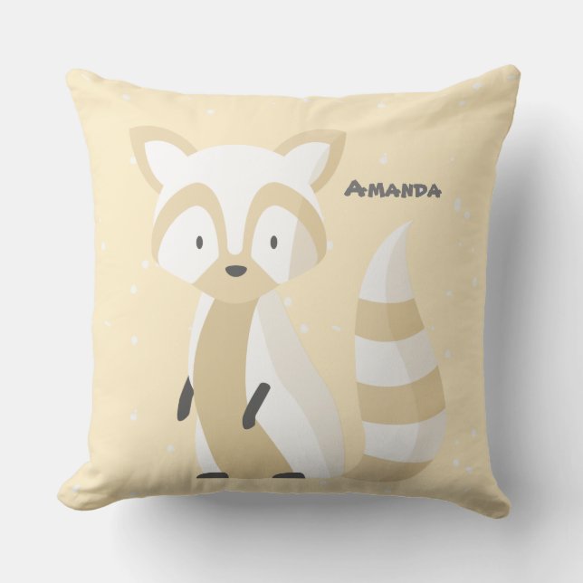 Cutom name baby girl pastel squirrel nursery pink  throw pillow (Front)