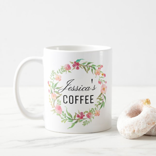 Cutom Name Mug, Personalized Name Mug, Floral-5 Coffee Mug (With Donut)