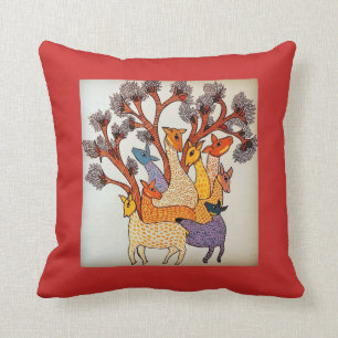 Cutomizable Gond Art - Deer painting Pillow