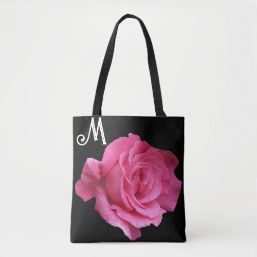 Cutomizable M name pretty pink rose trendy floral Tote Bag