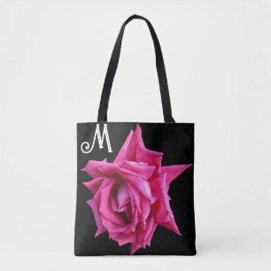 Cutomizable M name pretty pink rose trendy floral Tote Bag