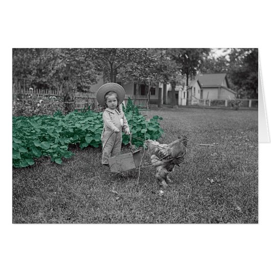 Cutomize your 1880 Garden Girl and Rooster Card (Front Horizontal)