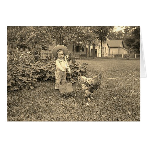 Cutomize your 1880 Garden Girl and Rooster Card