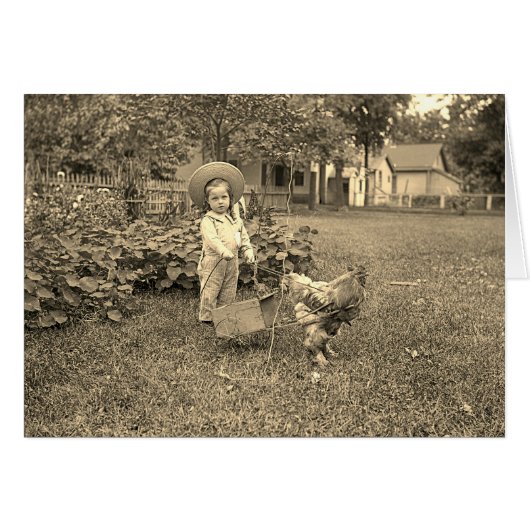 Cutomize your 1880 Garden Girl and Rooster Card (Front Horizontal)