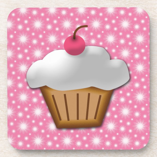 Cutout Cupcake with Pink Cherry on Top Beverage Coaster (Front)