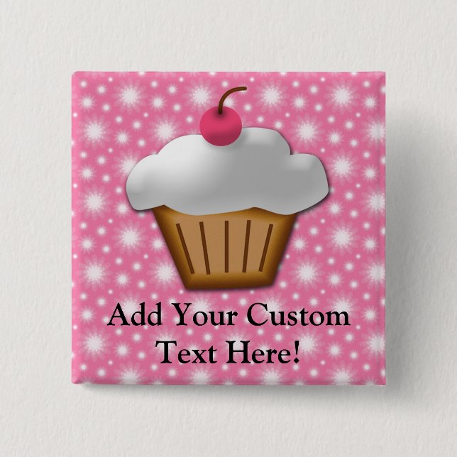 Cutout Cupcake with Pink Cherry on Top Button (Front)