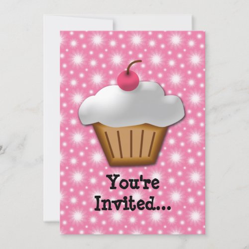 Cutout Cupcake with Pink Cherry on Top Personalized Announcement