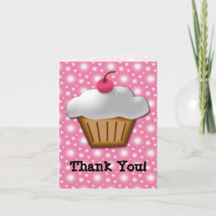 Cutout Cupcake with Pink Cherry on Top Letterpress Thank You Card
