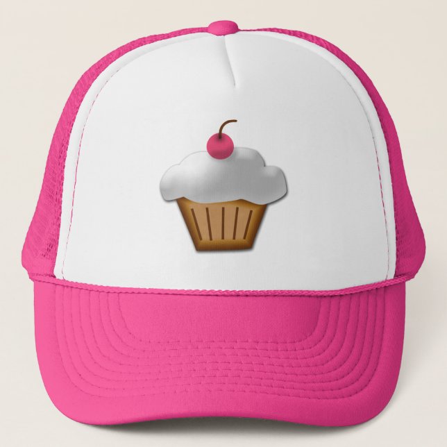Cutout Cupcake with Pink Cherry on Top Trucker Hat (Front)