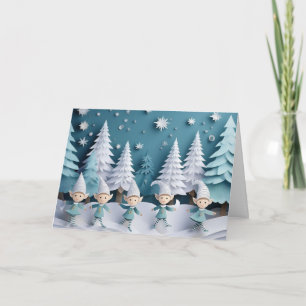Cutout Elves in the Snow Personalized Christmas Card
