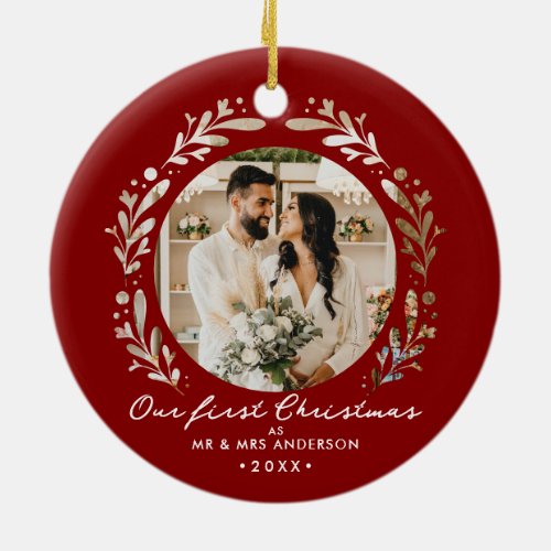 Cutout Framed 2_Photo First Christmas As Mr  Mrs Ceramic Ornament