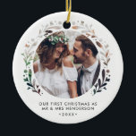 Cutout Framed Photo First Christmas As Mr & Mrs Ceramic Ornament<br><div class="desc">Commemorate your first Christmas as a married couple with this modern ceramic ornament,  featuring your photo with a paper cutout style frame and simple,  modern,  fully customizable text. If you need any help customizing this,  please contact me using the message button below and I'll be happy to help.</div>