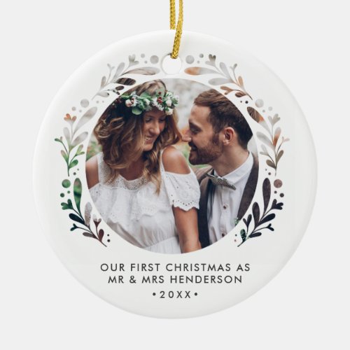 Cutout Framed Photo First Christmas As Mr  Mrs Ceramic Ornament