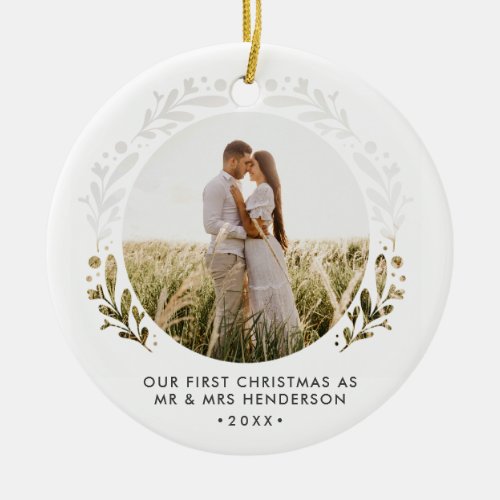 Cutout Framed Photo First Christmas As Mr  Mrs Ceramic Ornament