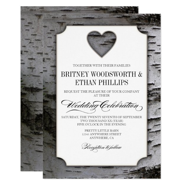 Cutout Heart Birch Tree Bark Wedding Invitations