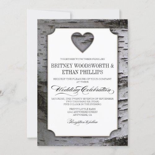 Cutout Heart Birch Tree Bark Wedding Invitations